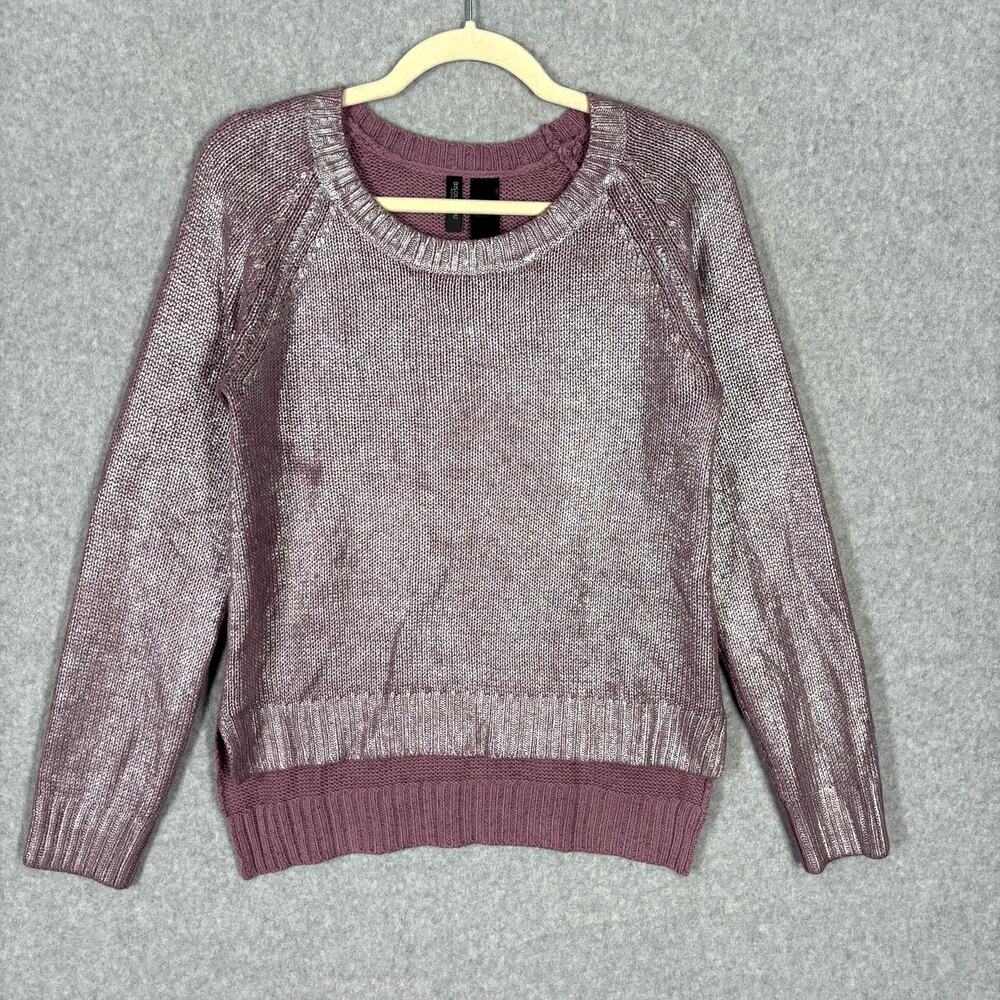 Bisou Sweater Womens‎ Small Pink Silver Metallic Shimmery Painted Futuristic